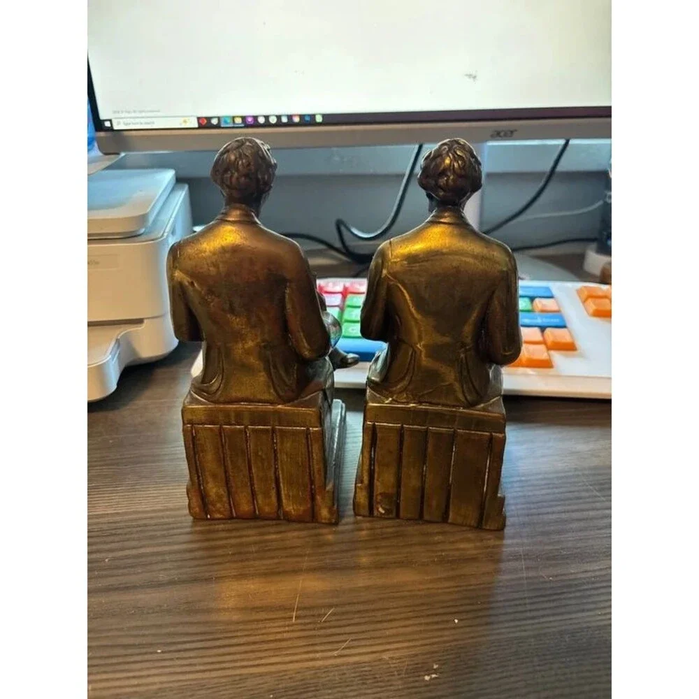 1920s Antique Large Bronze Clad Lincoln Bust Art Statue Sculpture Bookends